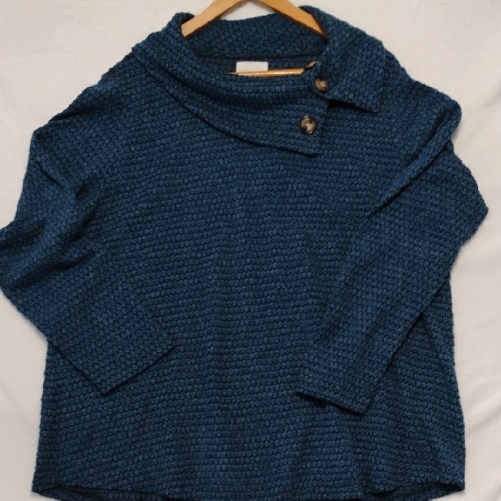 New York Laundry Textured Blue Cowl Neck Sweater
